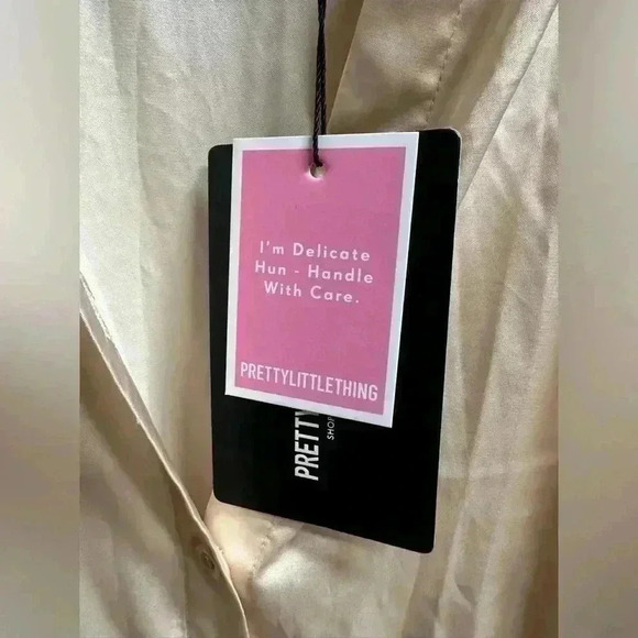 NWT | PrettyLittleThing Champagne Satin Ruched Shirt Dress | Women’s Size US 6 - Picture 13 of 14